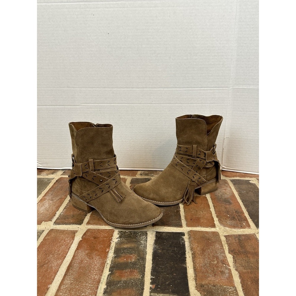 Naughty Monkey Brown Ankle Boots Leather Straps Fringe Zip Up Women's 8
